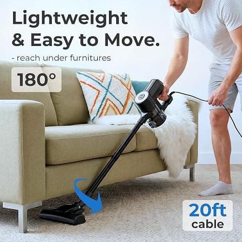 Roomie Tec Corded Stick Vacuum Cleaner - 450W, Lightweight 2-in-1 Handheld with Powerful Suction, Bagless HEPA Filter, Large Dust Capacity (Black) thumbnail 4