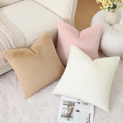 Pallene Faux Fur Plush Throw Pillow Covers 18x18 Set of 2, Luxury Soft Fluffy Cozy Decorative Pillow Covers for Sofa, Couch, Living Room, Blush Pink thumbnail 8