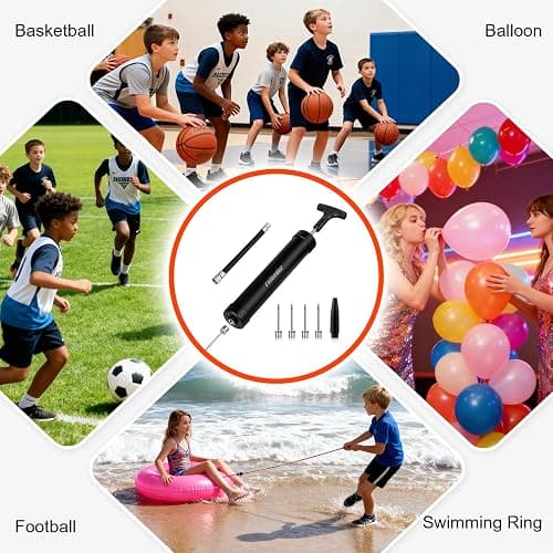 10 Inch Ball Pump Kit, Basketball Pump, Portable Air Pump with 5 Needles, 1 Nozzle & Extension Hose for Soccer Football Volleyball Water Polo Rugby Exercise Sports Ball thumbnail 5
