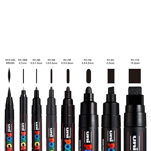 Uni Posca 8-Tip Acrylic Paint Marker Set, Black, Non-Toxic, ACMI Certified, Allows You to Color on Any Surface, Ideal for Graffiti, Fine Art, DIY Projects, and More thumbnail 2
