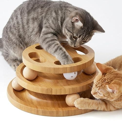 ZOMISIA Cat Ball Track Toy with Puzzle Top, Wooden Cat Toys for Indoor Cats with Spinning Balls, Interactive Large Cat Ball Tower for Kitten Kitty Exercise Mental Physical - Image 1