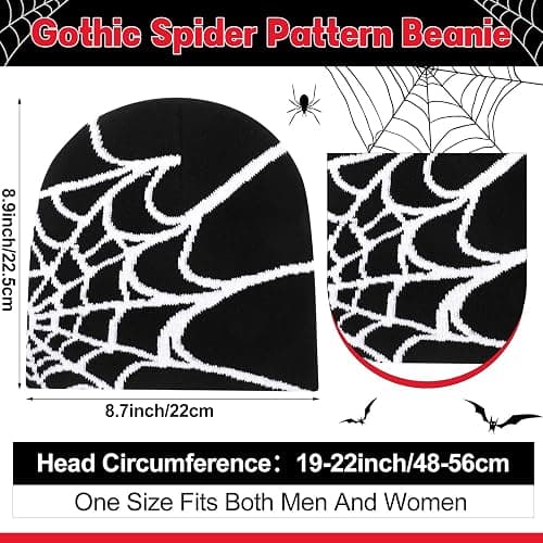 Jeyiour 4 Pcs Y2k Beanies Spider Web Pattern Beanie Gothic Acrylic Knitted Hat Casual Streetwear Outdoor for Men Women thumbnail 2