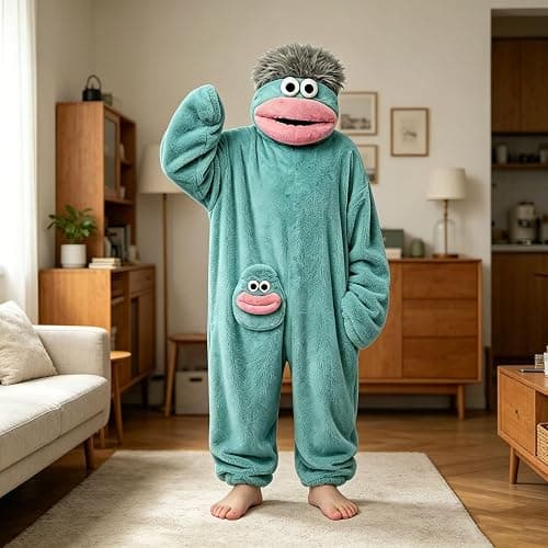 Big Mouth Monster Hoodie Uniex Funny Y2K Halloween Fuzzy Fleece Sweatshirts | Fluffy Sherpa Hoodie,Funny Monster Onesie,Cute Monster Costumes,Oversized Warm Halloween Costumes,Unique Funny Lounge Wear thumbnail 2