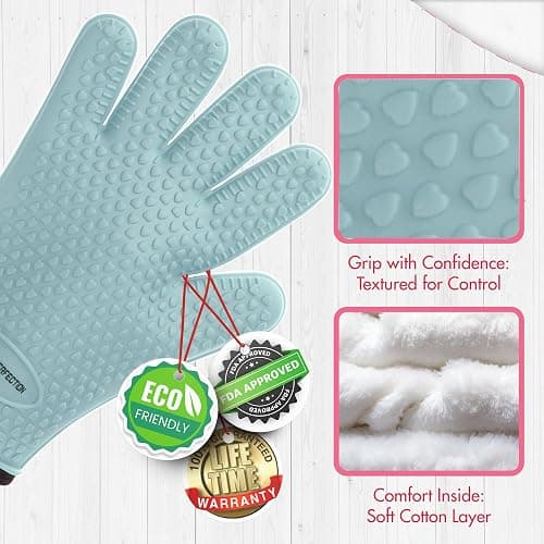 KITCHEN PERFECTION Silicone Smoker Oven Gloves For Women -Extreme Heat Resistant BBQ Gloves -Handle Hot Food Right on Your Smoker Grill Fryer|Waterproof Oven Mitts Grill Gloves |Superior Set+3 Bonuses thumbnail 5