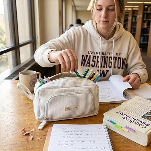 Pisipinis Large Pencil Case Pouch, Soft Corduroy Pen Bag with Zipper, Pencil Organizer, Cute Aesthetic School Supplies for Teen Girls Adults thumbnail 2