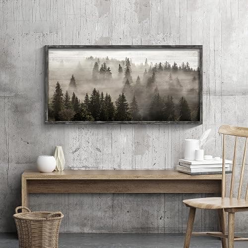 Foggy Forest Wooden Wall Art: Landscape Mountain Artwork Prints with Wooden Framed for Living Room (40”W x 20”H, Multi-Sized) thumbnail 3