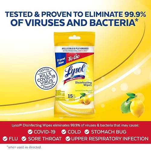 Lysol Disinfecting Wipes To-Go Pack, Lemon Scent, 15 Count (Pack of 3) thumbnail 3
