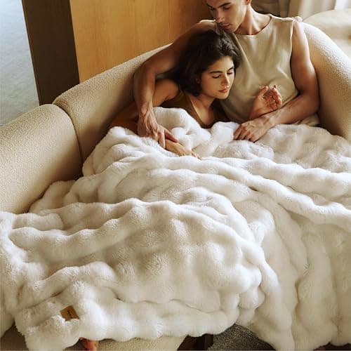 Bedsure GentleSoft Fluffy Fuzzy Throw Blanket, 870GSM Soft Faux Fur Blanket for Couch, Plush Fleece Minky Velvet Winter Bedding for Christmas, Thick Warm Furry Cozy Gifts for Women, Cream, 50"x60" thumbnail 5