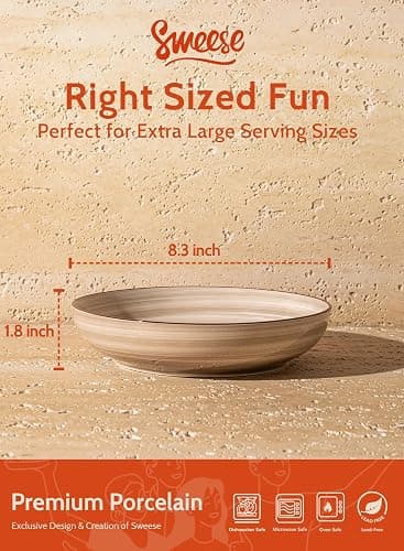 Sweese 6-Pack Ceramic Pasta Bowls, Neutral Extra Large 30 Fl Oz Durable Professional Grade thumbnail 3