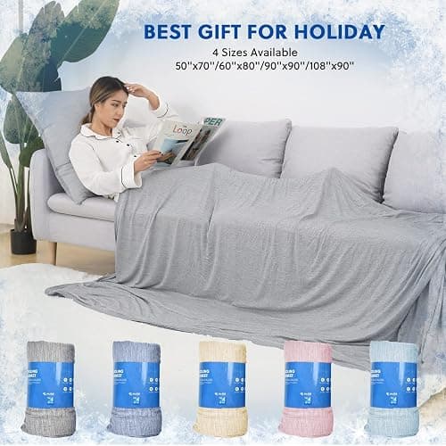 HOMFINE Cooling Blankets for Hot Sleepers - Summer Blanket Thin Lightweight Breathable Soft Double Side Enhanced Cooling for Bed Couch Sofa, Keep Cool for Night Sweats (Grey, 60 x 80 inches) thumbnail 5
