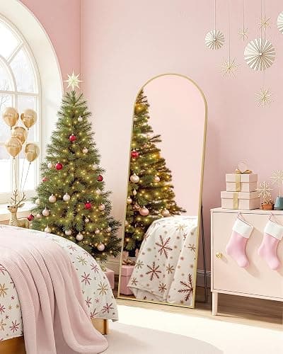 SONGMICS Full Length Mirror, 160 x 50 cm, Arched Full Body Mirror with Stand, Aluminium Alloy Frame, Tempered Glass, for Bedroom, Living Room, Cloakroom, Pale Gold LFM031A01 thumbnail 2