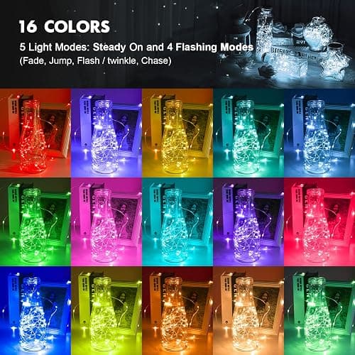39Ft 120 LED Fairy Lights Battery Operated, RGB Color Changing String Light with Remote and Timer, Battery Powered Twinkle Lights for Bedroom, Dorm, Wall, Mason Jar, Backyard Indoor Outdoor Christmas thumbnail 2