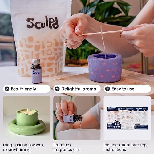Sculpd - The Original Candle Making & Pottery Kit - Complete Art Set: Includes Air Dry Clay, Soy Wax, 8 Paint Tubes, Fragrance & Tools - DIY Gift for Adults, Teens, Men & Women Crafting (Peony Rose) thumbnail 3