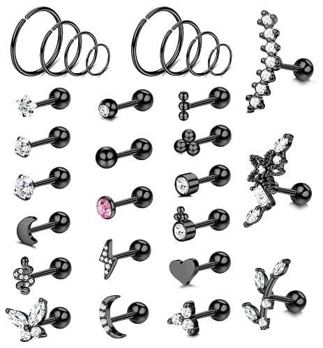 Besteel 28 Pcs 16g Cartilage Earring Stud Hoop for Women Tragus Stud Earring Cartilage Piercing Jewelry Surgical Steel Forward Helix Earrings Hoop Rook Daith Conch Piercing Jewelry - Image 1