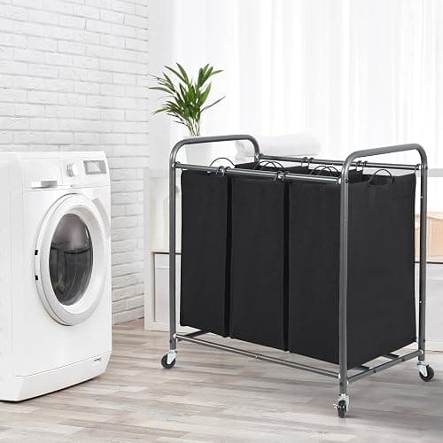 STORAGE MANIAC 3 Section Laundry Sorter, 35.9 Gal (136 L) Laundry Hamper Cart with Heavy Duty Rolling Lockable Wheels and Removable Bags, Clothes Organizer Basket Clothes Separator Hamper, Black thumbnail 2