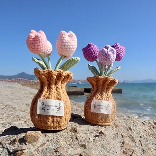 YOOJEE Tulip Crochet Flower Potted Plant Handmade Desk Decor Gift thumbnail 5