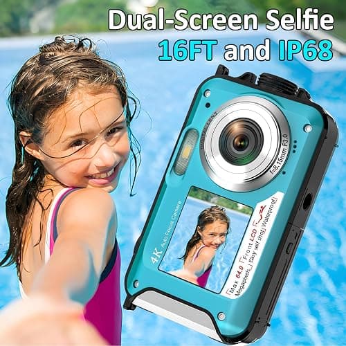 4K Underwater Camera 16FT Waterproof Camera with 32GB Card 64MP Autofocus Dual-Screen Selfie Underwater Camera for Snorkeling Waterproof Compact Floatable Digital Camera 1250mAh Battery Type-C thumbnail 2