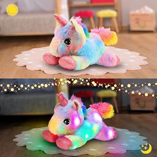 Easfan LED Unicorn Plush Light-up Stuffed Animal with Colorful Night Lights Glow in The Dark Birthday Festival for Kids Toddlers Girls Rainbow,10” thumbnail 9