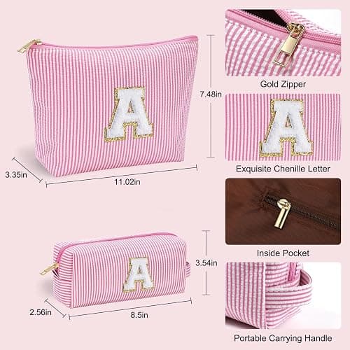 YOOLIFE Initial Makeup Bag for Girls, Travel Cosmetic Bag with Small Makeup Brush Bag Cute Makeup Bag Toiletry Travel Bag Personalized Wife Friend Gifts Makeup Birthday Gifts for Women Her Pink R thumbnail 3