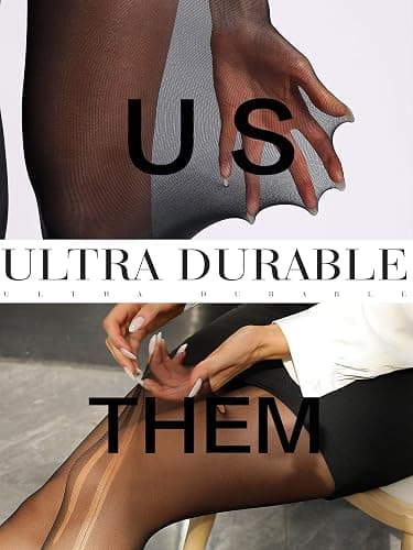 HOTBOSS Unbelievable Durability Tights, Rip Resistant Pantyhose, 40D Semi Sheer High Waist T-Crotch Strong Tights for Women thumbnail 3
