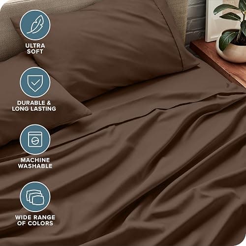 Bare Home Queen Sheet Set - Luxury 1800 Ultra-Soft Microfiber Queen Bed Sheets - Double Brushed - Deep Pockets - Easy Fit - 4 Piece Set - Bedding Sheets & Pillowcases (Queen, Cocoa) thumbnail 4