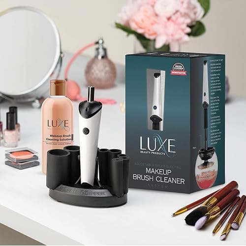 Luxe Electric Makeup Brush Cleaner Machine with Cleaning Solution - USB Charging Station, Automatic Brush Washer and Dryer - 3 Adjustable Speeds for Easy Cleaning - Complete Set for Hygienic Brushes - Image 1