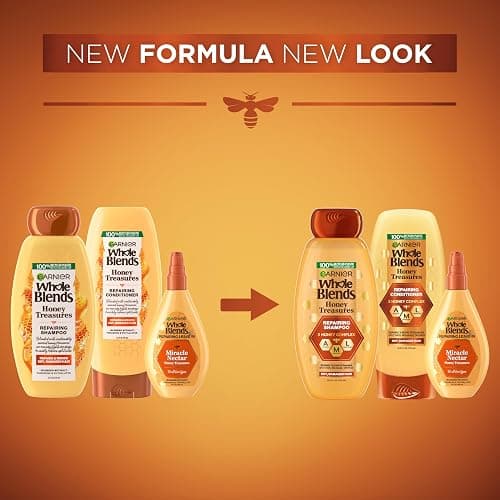 Garnier Whole Blends Honey Treasures Repairing Shampoo, Conditioner + Miracle Nectar Leave-In Set for Dry, Damaged Hair (3 Items), 1 Kit (Packaging May Vary) thumbnail 2