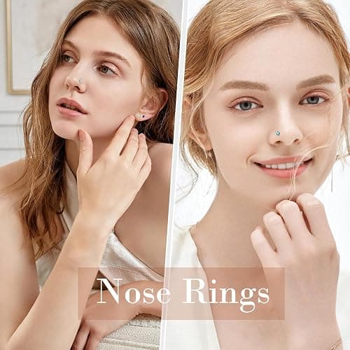 ONESING 36-44 Pcs 18G 20G Nose Rings Studs Nose Rings for Women Nose Piercings Jewelry Surgical Stainless Steel Nose Studs Moon Star Heart Butterfly Hypoallergenic Body Piercing Jewelry for Women Men thumbnail 7