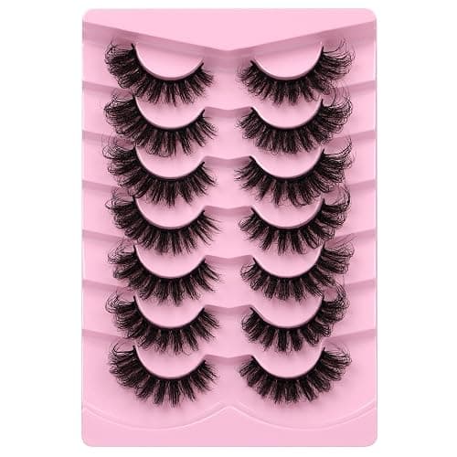JIMIRE Faux Mink Lashes Volume False Eyelashes with Lash Glue Kit 18MM Dramatic Fluffy Cat Eye Lashes Russian Strip Lashes D Curl Mink Lashes Fluffy 7 Pairs Pack thumbnail 4