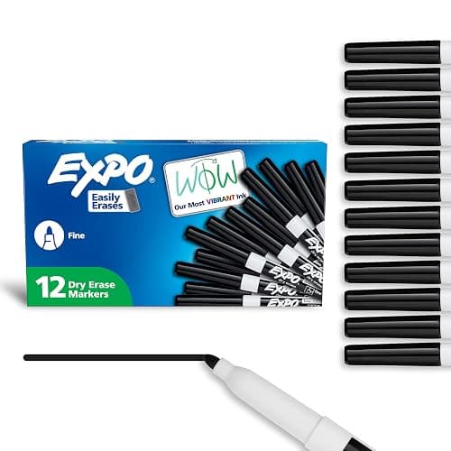 EXPO Dry Erase Markers, Low Odor Ink, Black, Fine Tip, 12 Count - Whiteboard, Calendar, Organization, Essential Supplies for Office, School, Classroom, Teachers - Image 1
