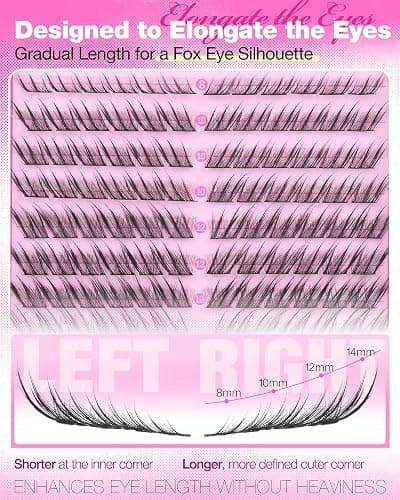 Fox Eye Lash Clusters Natural Wispy Lash Extensions 8–14mm Cluster Lashes Cat Eyelash Clusters LC Curl Individual Lashes for Lifted & Snatched Eyes by Yawamica thumbnail 3