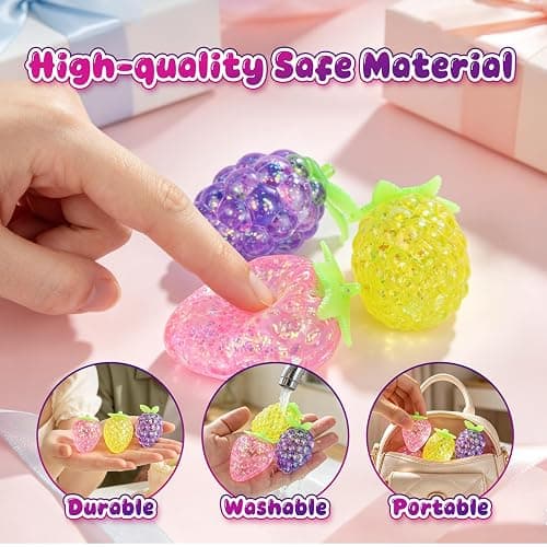 3pc Fruit Squishy Stress Balls,Glitter Squishies ,Sugar Filled Squishy ,Pineapple,Strawberry,Grapes Cute Sensory Fruit Squishies Toys for Birthday Gifts,Ideal for Relax, Focus,Party Favors thumbnail 4