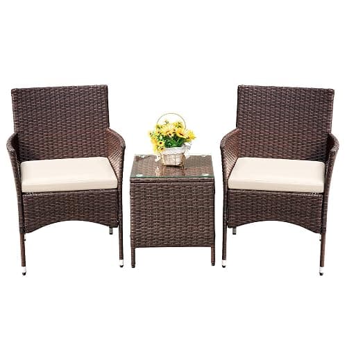 Devoko Patio Porch Furniture Sets 3 Pieces PE Rattan Wicker Chairs with Table Outdoor Garden Furniture Sets (Brown/Beige) - Image 1