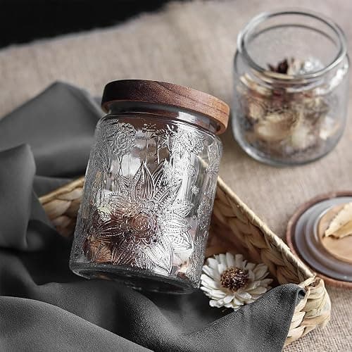 Custde Vintage Glass Jar with Wooden Lid, 23.7 fl oz - Airtight Decorative Food Storage Canisters for Kitchen Counter, Ideal for Candy, Sugar, Coffee, Cookies thumbnail 8