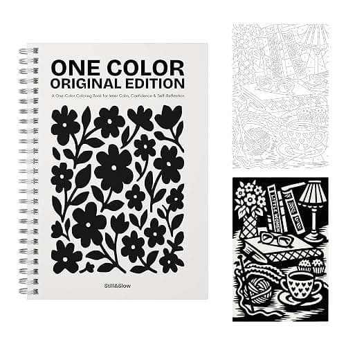 Still & Slow - Monochrome Coloring Book for Adults - 35 Mindful Illustrations for Stress & Anxiety Relief - One-Pen Ritual, Calm Prompts, Thick Paper (One Color Coloring Book) - Image 1
