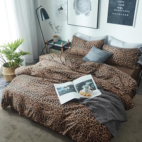 Lanqinglv Bettwäsche 200x200 Leoparden Braun Leo Bettwäsche aus Microfaser | Aesthetic ÖKO-TEX Bettwäsche Set Sexy Bettbezug mit Reißverschluss und 2 Kissenbezug 80x80,Wendebettwäsche für Allergiker thumbnail 2