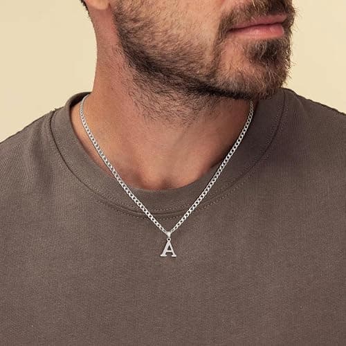 JIKASI Initial A-Z Letter Pendant Necklace for Men 18K Gold Plated Capital Initial Necklace Cuban Link Chain 4mm 20 Inch Jewelry Gift thumbnail 3