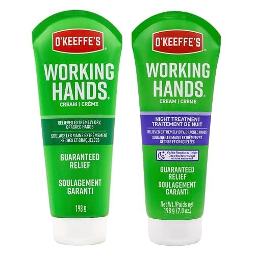 O'Keeffe's Working Hands Hand Cream Plus Night Treatment Cream Bundle - 7 oz Tubes (2 Total) - Repairing Skincare for Cracked, Dry Hands - Image 1