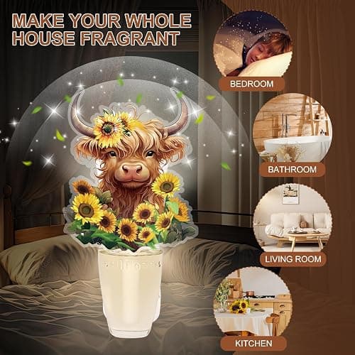 2 Pack Sunflower Highland Cow Wall Fragrance Plug in with Night Light, Compatible with Bath and Body Works Cattle WallFlower Plug-in Diffuser with Magnetic Plug Design for Home Office thumbnail 3