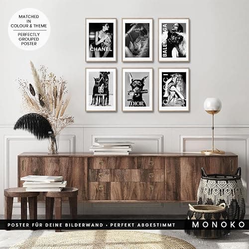 MONOKO® Wandbilder Wohnzimmer Modern | Schwarz Weiss Bilder Schlafzimmer | Coco Poster Set 6x A4 ohne Rahmen thumbnail 5