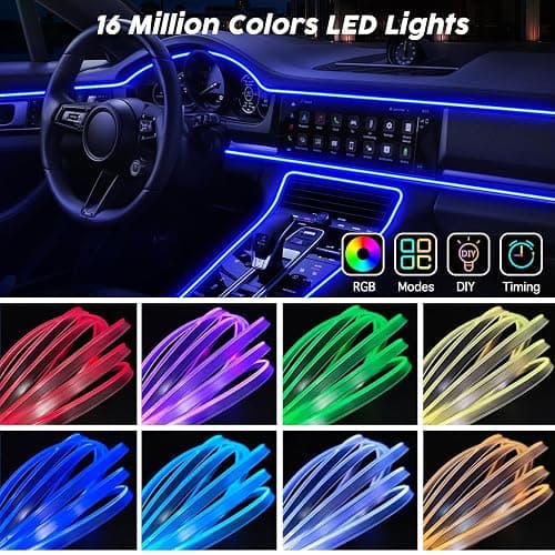 USB Car LED Lights, Interior Car Lights Strip with APP and RF Remote Control, 2 in 1 Ambient Lighting with 157 inches Fiber Optic Music Sync Simple Installation EL Wire Lights (2 in 1/157 inches) thumbnail 4