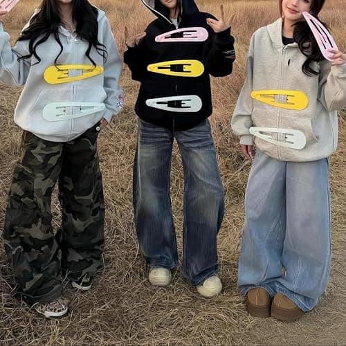 KSDDC Y2K Hair Clips Cutecore Hoodie Women Fashion Zip Up Whimsical Jacket Oversized Coat Funky Gyaru Sweatshirt Clothes thumbnail 2