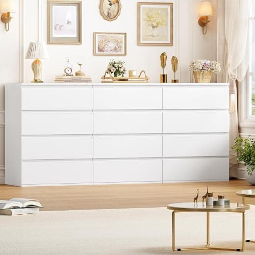 FOTOSOK White Dresser, 4 Drawer Dresser Small Chest of Drawers 23.6L x 15.7W x 31.5H in, Modern White Storage Cabinet with 4 Drawers for Home Office thumbnail 4