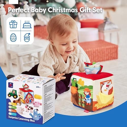hahaland Baby Seek and Find Sensory Farm Animals Plush - 13 PCS Whats Inside Box with Rattle Crinkle Squeaker 9 Month Old Baby Toys 6-12 Months Montessori Toys for 6 Month Old Gifts Stocking Stuffers thumbnail 10