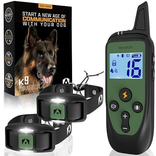 INVIROX Training Collar for Large Dog X2 [Spark K9] 124 Levels with Remote 1100yd Range, Night-Light Mode for Medium Dogs IP67 Waterproof Training Collar for Dogs - Image 1