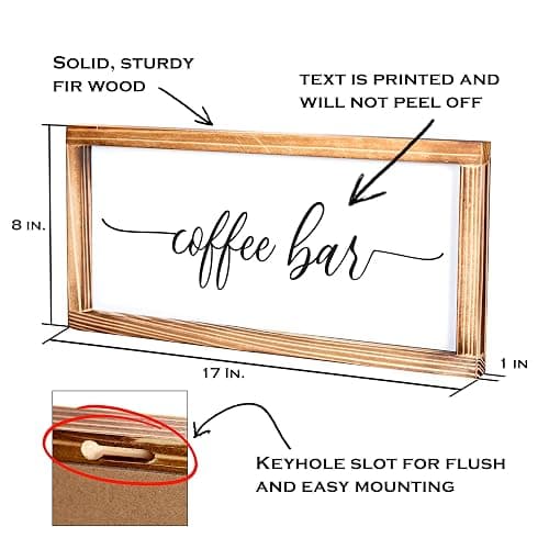 Coffee Bar Sign Decor 8x17 Inch, Coffee Sign Decor, Wooden Kitchen Wall Art | Easy Wall Mount Farmhouse Decor, Home Cafe Station Countertop Display, Housewarming Coffee Lover Gift, Breakfast Nook Styling thumbnail 3