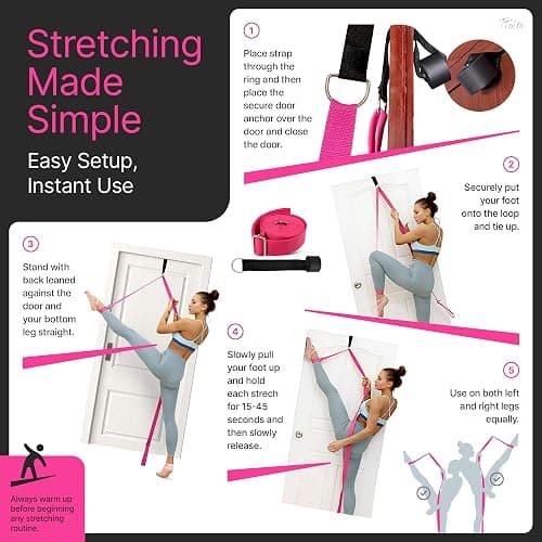 Stretching Strap with Door Anchor & Resistance Band – Leg Stretcher for Improving Flexibility & Splits – Ideal for Ballet, Dance, Cheer, Yoga & Gymnastics – Home Training Equipment for All Levels thumbnail 7