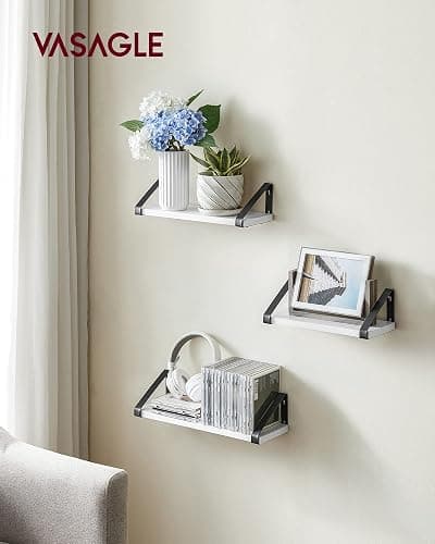 VASAGLE Wall Shelves, Floating Shelves Wall Mounted, Set of 3, 2 Mounting Ways, 30/35/40 cm, for Living Room, Bathroom, Kitchen, Cloud White and Matte Black LWS033B14 thumbnail 2