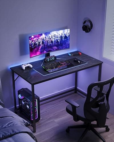 VASAGLE Computer Desk, Small Office Desk and Workstation, Work Desk for Home Office, Study, Bedroom, 60 x 120 x 76 cm, Industrial Style, Metal Frame, Black with Wood Grain LWD039B56 thumbnail 2