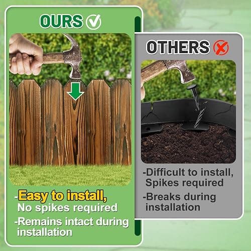 Rustic Pine Wood Landscape Edging - 11.8ft L x 8in H Garden Fence Border, Easy to Install Sturdy Wooden Planter Fencing for Yard Flower Bed Lawns Pathway Tree thumbnail 3